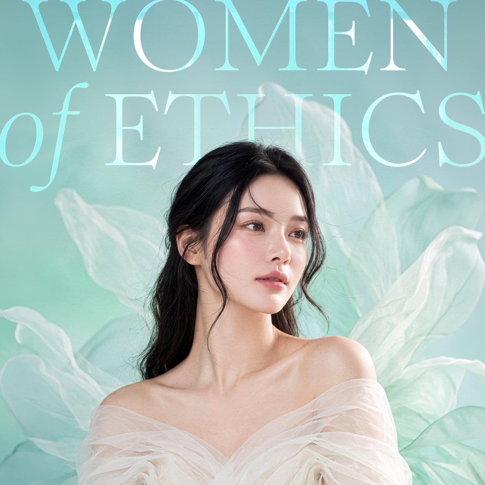 Women of Ethics - រូបភាពលើផ្ទៃខាងក្រោយពណ៌ស្លឹកឈើពណ៌បៃតង